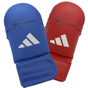 Handschoenen van Karate-Kumite Adidas Rood en blauw WKF gehomologeerd zonder duimen